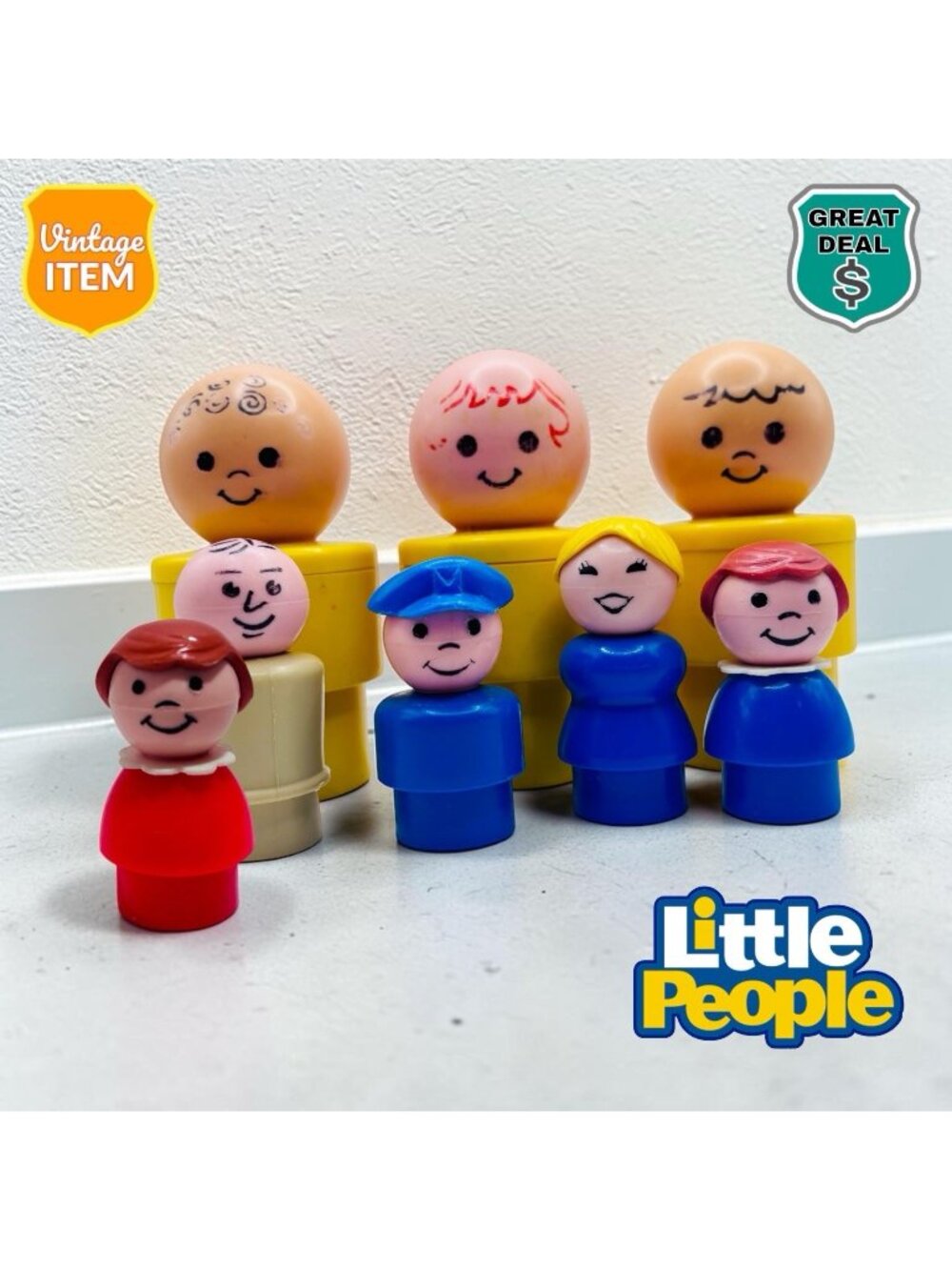 Vintage Fisher Price Little People. Lot of 8! 3 Jumbo Little People. RARE!
